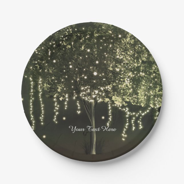 Pratos de casamento de árvore iluminada musgosa rú (Frente)