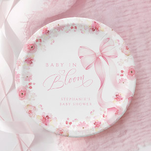 Pratos de Chá de Bebê com Laço Floral Rosa