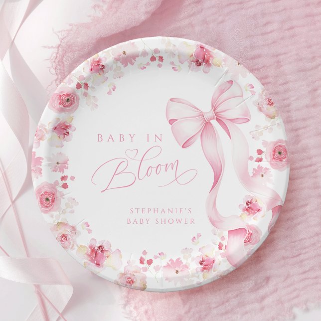 Pratos de Chá de Bebê com Laço Floral Rosa (Criador carregado)