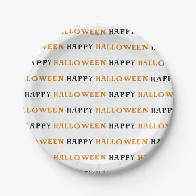 Pratos de festa com a inscrição Feliz Halloween La (Frente)