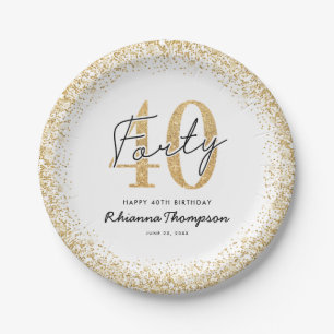 Pratos de festa de 40 anos em ouro branco elegante