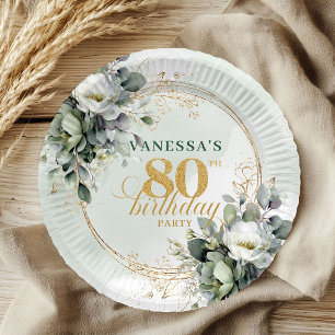 Pratos de festa de 80 anos Botanical Dusty Green