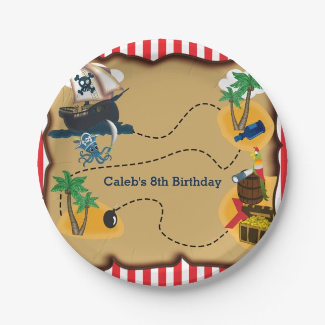 Pratos de festa de aniversário com mapa do tesouro (Frente)