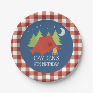 Pratos de festa de aniversário de camping xadrez v