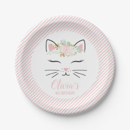 Pratos de festa de aniversário de gatinho floral r