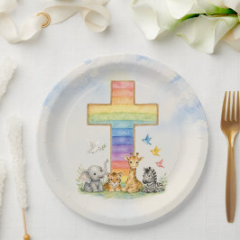 Pratos de festa de aquarela de animais bebês com c