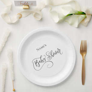 Pratos de festa de bebê Preto Branco Minimalista