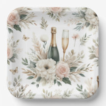 Pratos de festa de Champanhe Floral Blush