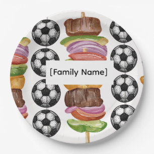 Pratos de festa de churrasco de futebol da família