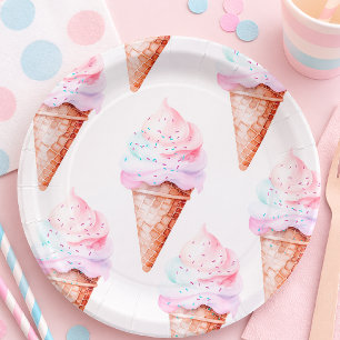 Pratos de festa de cone de sorvete Pastel   Doce A