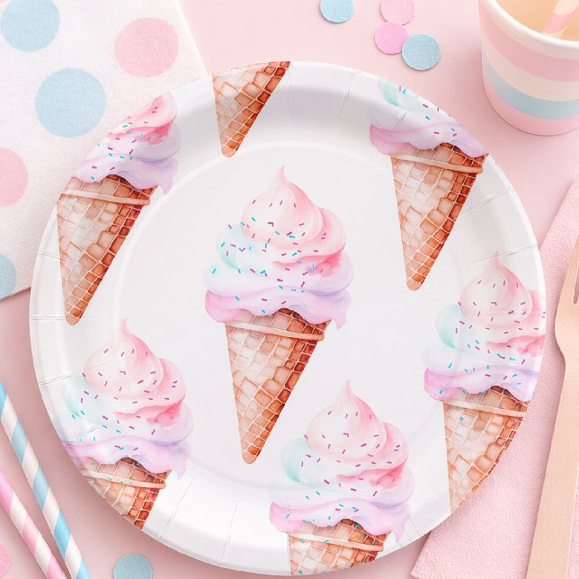 Pratos de festa de cone de sorvete Pastel | Doce A (Criador carregado)
