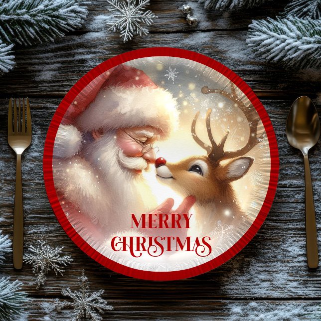 Pratos de festa de Natal do Papai Noel com Renas R (Cute Cartoon Santa Rudolph Christmas Party Plates)
