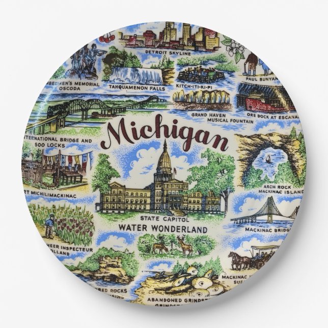 Pratos de festa de pontos turísticos de Michigan (Frente)