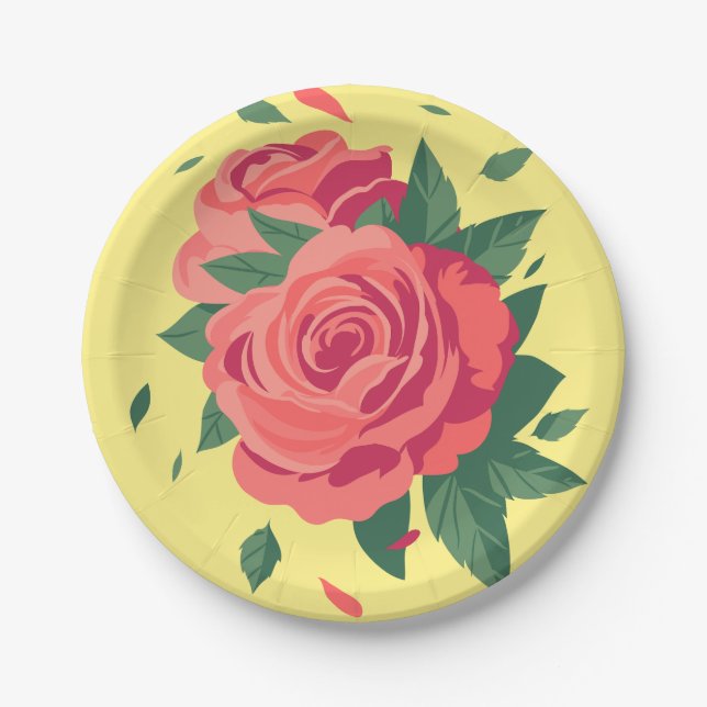 Pratos de festa de São Valentim rosas cor-de-rosa  (Frente)