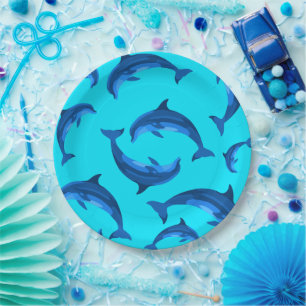 Pratos de festa de verão tropical de golfinhos sal