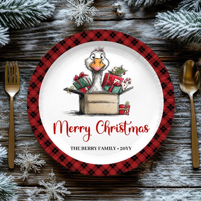 Pratos de Festa Divertidos de Natal com Ganso Humo (Christmas Cartoon Goose Humor Playful Party Plates)