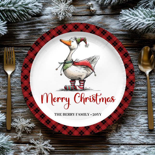 Pratos de festa divertidos e alegres de Natal com  (Christmas Whimsy Goose Funny Playful Party Plates)