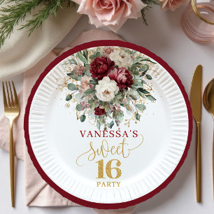 Pratos de festa Rosa Burgundy Sweet 16 Radiant