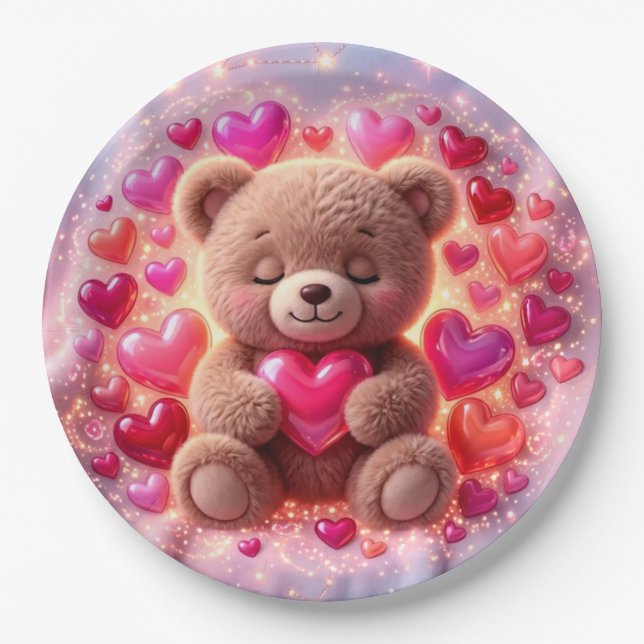 Pratos de festa Teddy Love 💖Prato de papel (Frente)