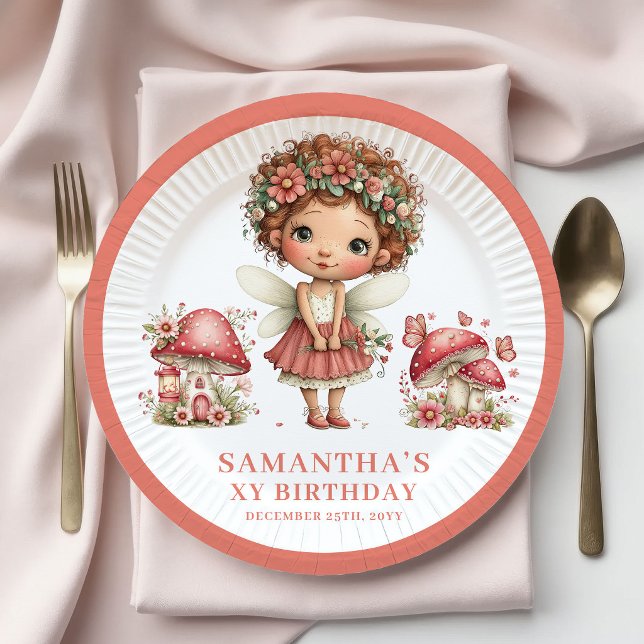 Pratos de Flores Rosa de Aniversário de 3 anos da  (Whimsy Fairy 3rd Birthday Pink Flowers Plates)
