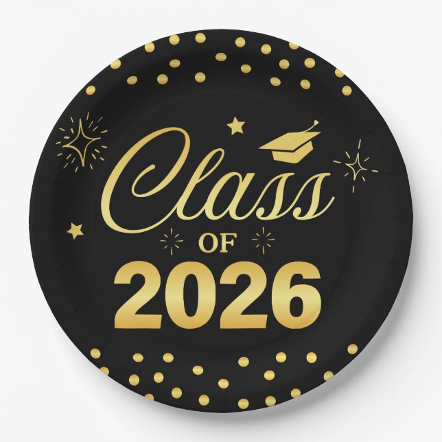 Pratos de Formatura da Turma de 2026 Black Gold (Frente)
