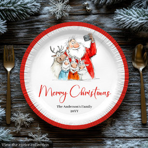 Pratos de jantar de festa chic com Papai Noel engr