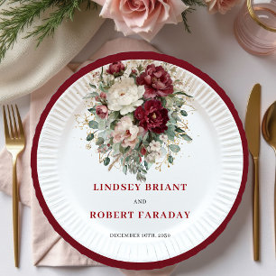 Pratos de Luxo Marsala Floral Verde para Casamento