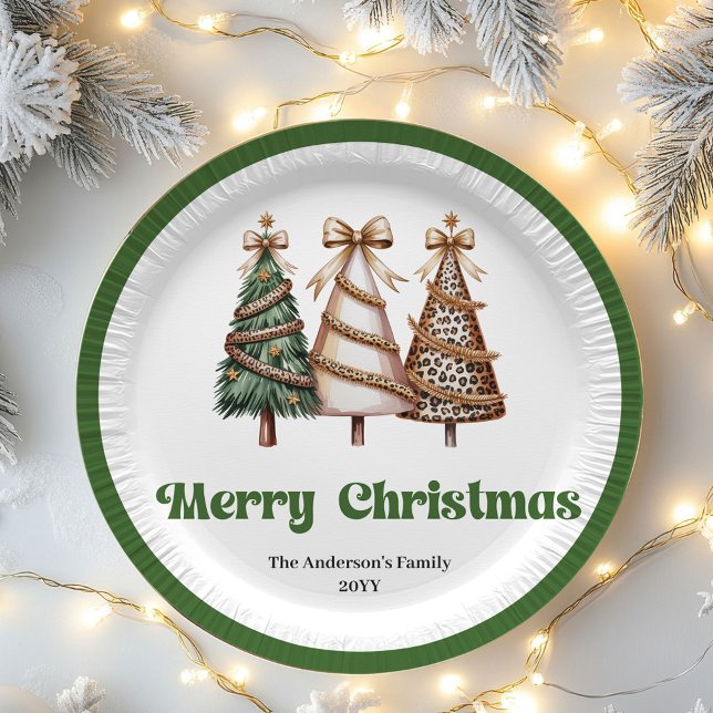 Pratos de Natal de Árvore de Natal Editáveis Perso (Festive Christmas Tree Editable Custom Name Paper Plates)