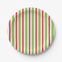 Pratos de Natal de papel listrado verde e vermelho