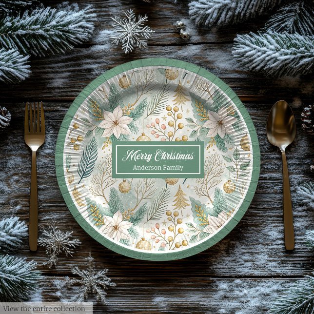 Pratos de Natal em Cores Pastéis Elegantes Florais (Pastel Colors Christmas Plates Elegant Sage Floral)