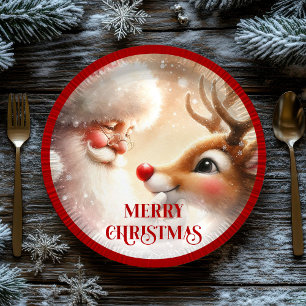 Pratos de Natal Kids Santa e Rudolph Nariz Vermelh
