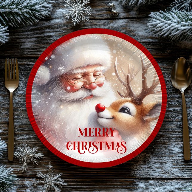 Pratos de Natal Papai Noel Doce e Rudolph de Nariz (Sweet Santa and Red Nose Rudolph Holiday Plates)
