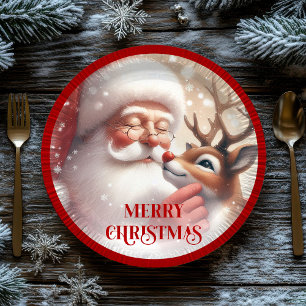 Pratos de Natal para Crianças Papai Noel e Rudoplf