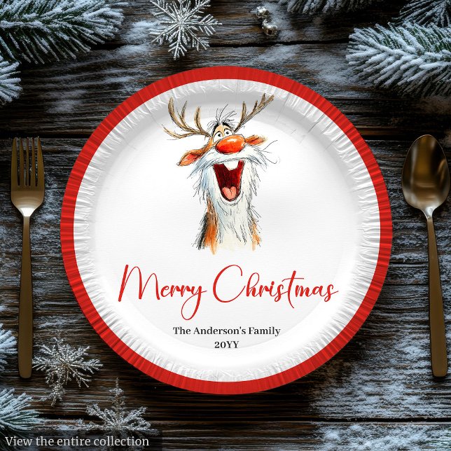 Pratos de Natal Personalizados com Papai Noel Engr (Watercolor Funny Santa Custom Christmas Plates)