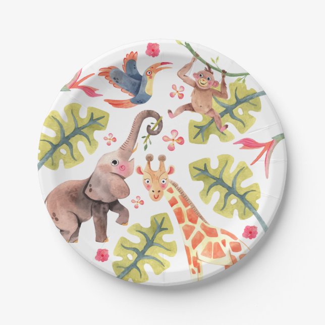 Pratos de Papéis de Aniversário do Jardim Zoológic (Frente)