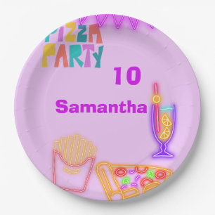 Pratos de Papel 80s Pizza Party - Neon Arcade