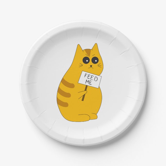 Pratos de Papel "Alimente-me" de Gato; Louças de M (Frente)
