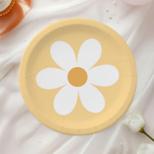 Pratos de papel amarelo margarida retrô boho
