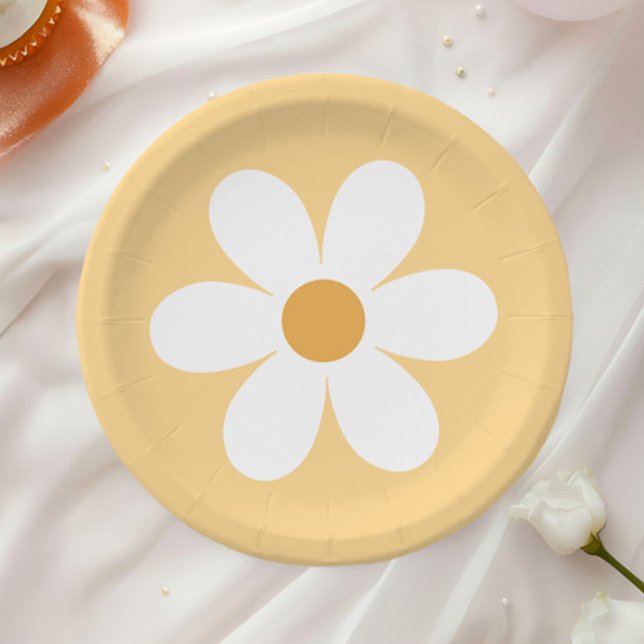 Pratos de papel amarelo margarida retrô boho (Criador carregado)