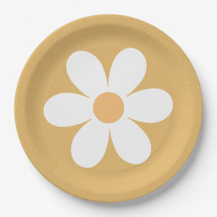 Pratos de papel amarelo Retro Daisy