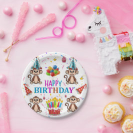 Pratos de Papel Aniversário Feliz Macaco Cupcake
