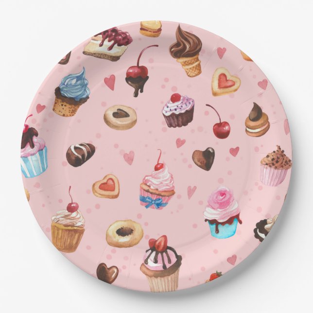 Pratos de Papel Aquarela Whimsical Summer Sweets (Frente)