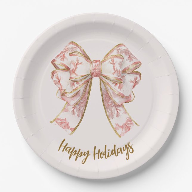 Pratos de Papel Arco de Natal Elegante Pastel Rosa (Frente)