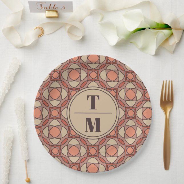 Pratos de Papel Art Déco Terracota e Mauve (Casamento)