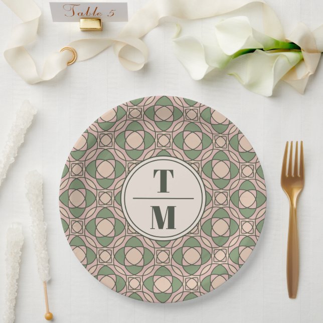 Pratos de Papel Art Déco Verde Sage para Casamento (Casamento)