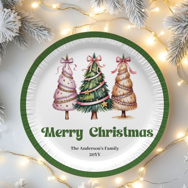 Pratos de Papel Árvore de Natal com Estampa de Leo (Stylish Leopard Print Christmas Tree Paper Plates)
