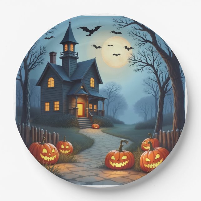 Pratos de papel assustadores de Halloween (Frente)