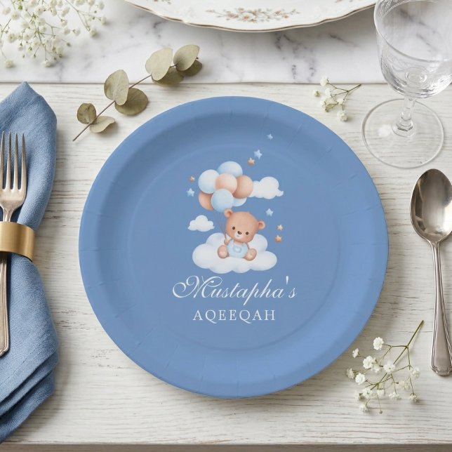 Pratos de Papel Azul Aqiqah Bebê Menino (Criador carregado)