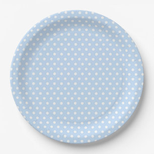 Pratos de Papel Azul Branco com Bolinhas