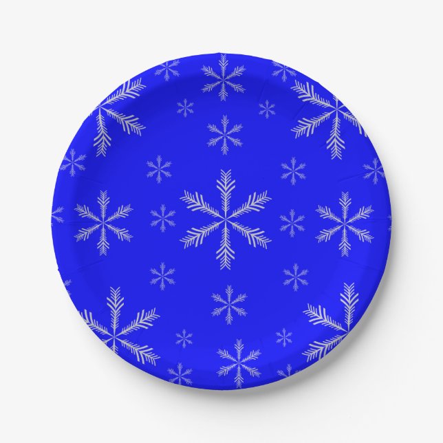 Pratos de Papel Azul Personalizados com Flocos de  (Frente)
